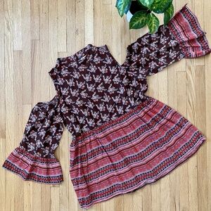 Japna Boho Floral Cold Shoulder Top with Flare Sleeves – Size S